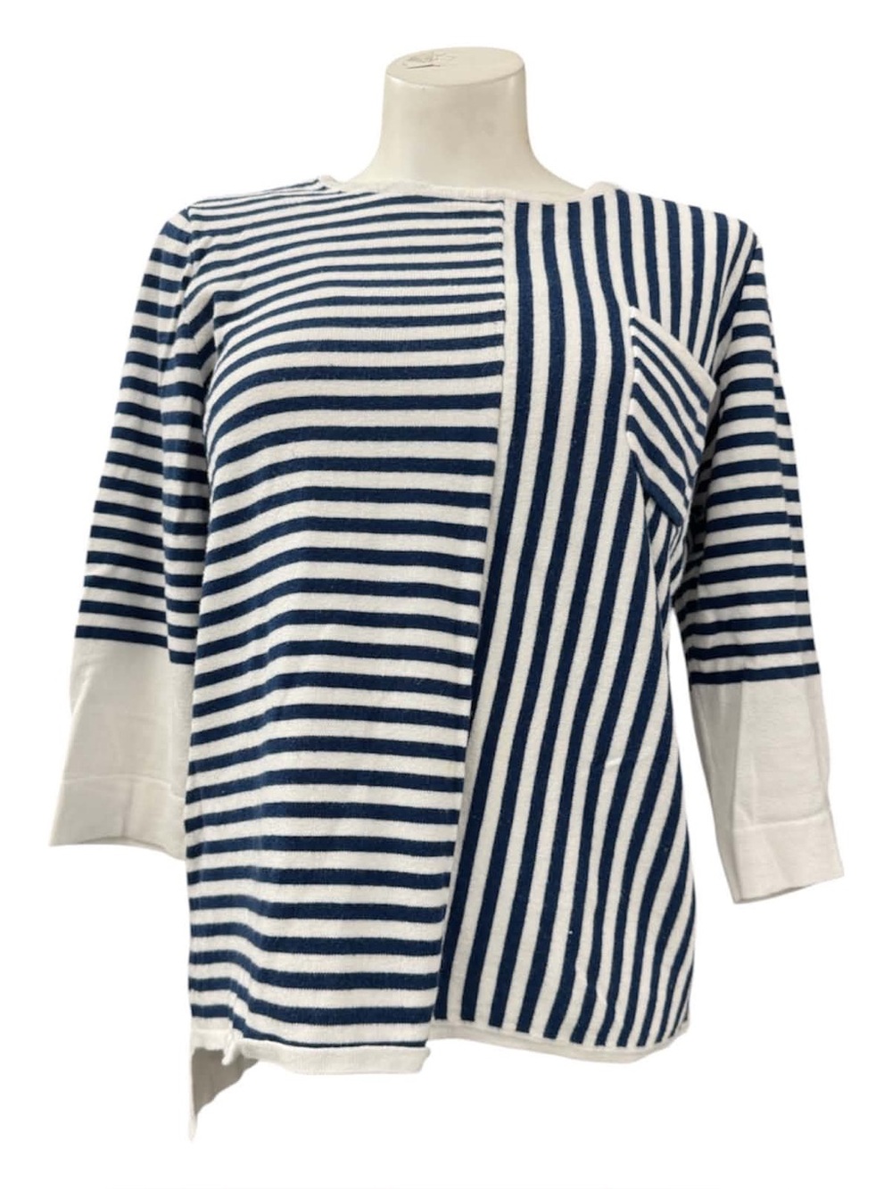 Tribal Navy and White Striped Crewneck Top Size L